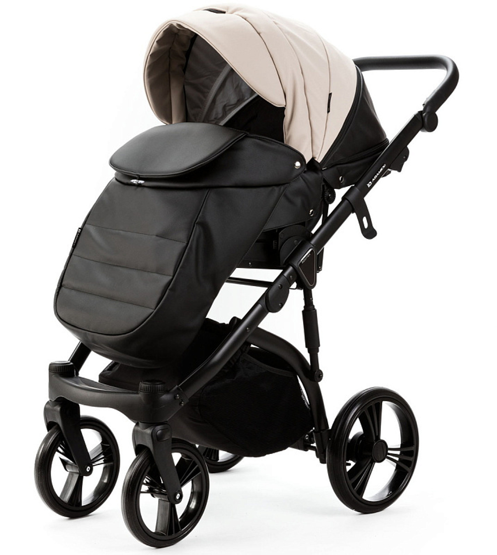 Детская коляска Adamex Lanti Deluxe 2 в 1 LN-SD110 (СВ.БЕЖ.КОЖА + ЧЕРН. КОЖА)