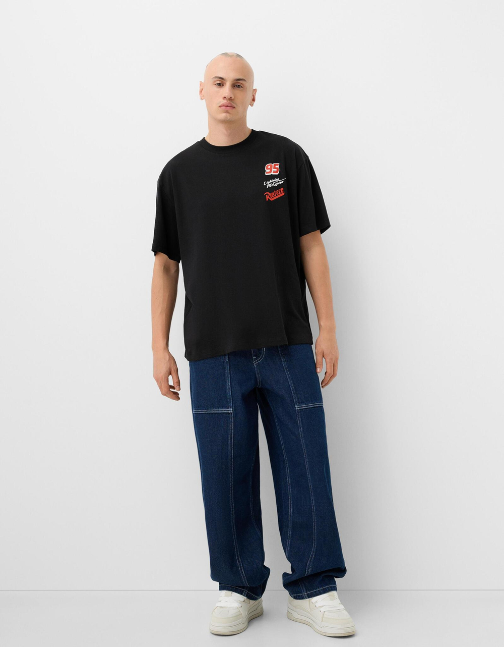 BERSHKA Футболка с принтом McQueen, черный