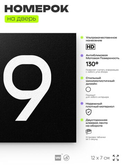 Номер на дверь 199, табличка на дверь для офиса, квартиры, кабинета, аудитории, склада, черная 120х70 мм, Айдентика Технолоджи