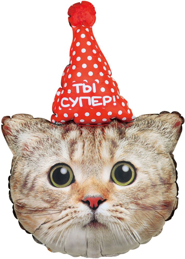 Шар (32&#39;&#39;/81 см) Фигура, Котенок в колпачке, 1 шт. в уп.