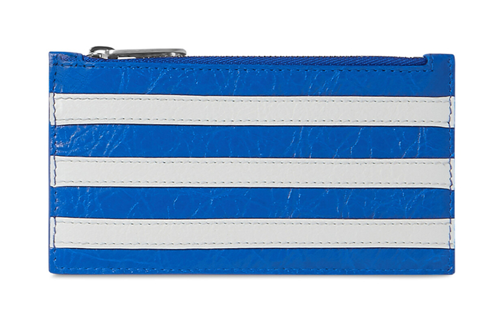Balenciaga Adidas Collaboration Zip Closure Sheepskin Coin Purse, Card Holder Unisex Blue/White