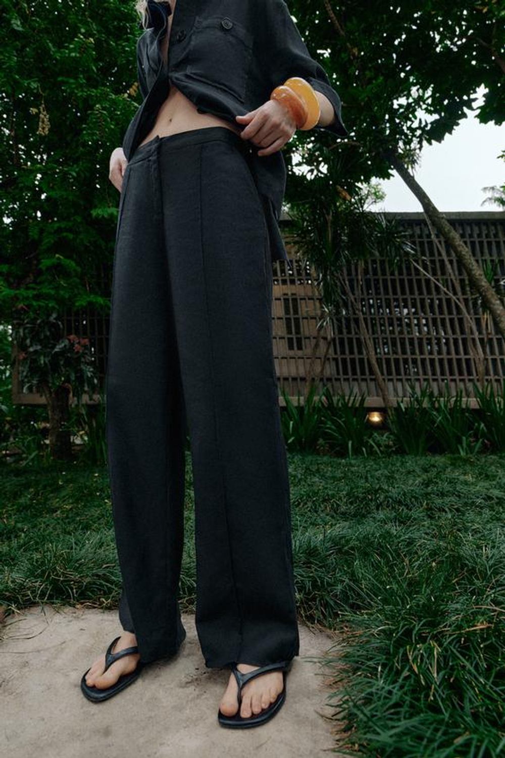 ZARA БРЮКИ-САФАРИ ИЗ ЛЬНА, МОРСКОЙ СИНИЙ