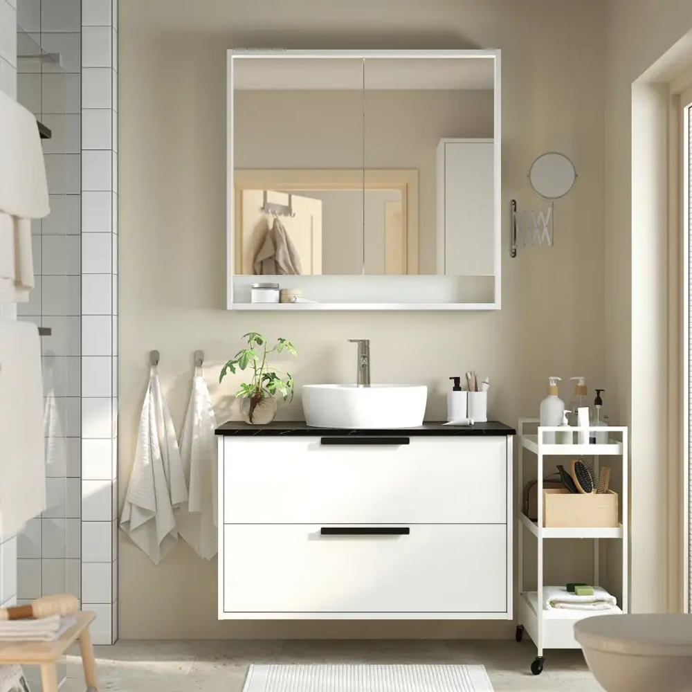Тумба для ванной  - HAVBÄCK / TÖRNVIKEN /  HAVBАCK / TОRNVIKEN IKEA/ХАВБЕК / ТОРНВИКЕН ИКЕА, 79Х102см, белый/черный