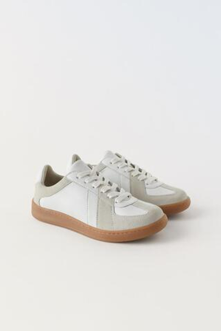 ZARA КОЖАНЫЕ КРОССОВКИ, БЕЛЫЙ