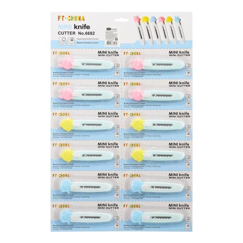 Нож канцелярский Basir для бумаги, 3-х цветов, 12 шт