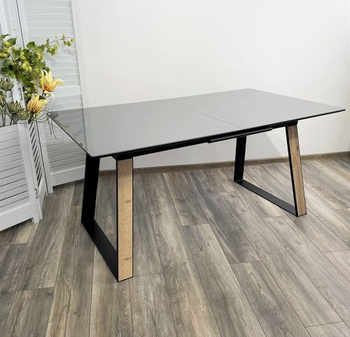 Стол Франк 160 ГРАФИТ, стекло / ДУБ ГАЛИФАКС-ЧЕРНЫЙ,