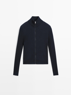 Massimo Dutti Шерстяной кардиган с застежкой-молнией, темно-синий