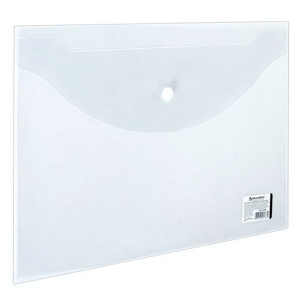 Папка-конверт с кнопкой А4, 100л, прозрачная (BRAUBERG)