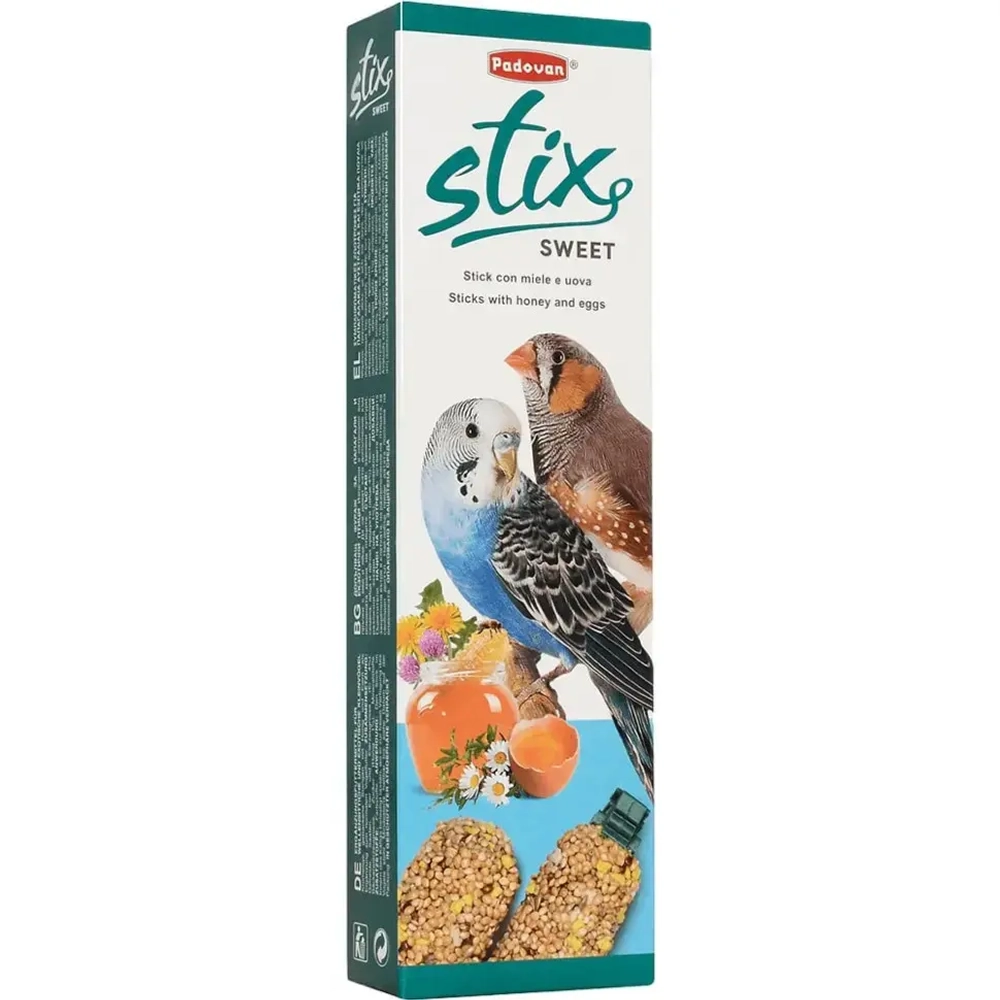 Padovan stix sweet лакомство для попугаев и экзотических птиц с медом и яйцом - 80 г
