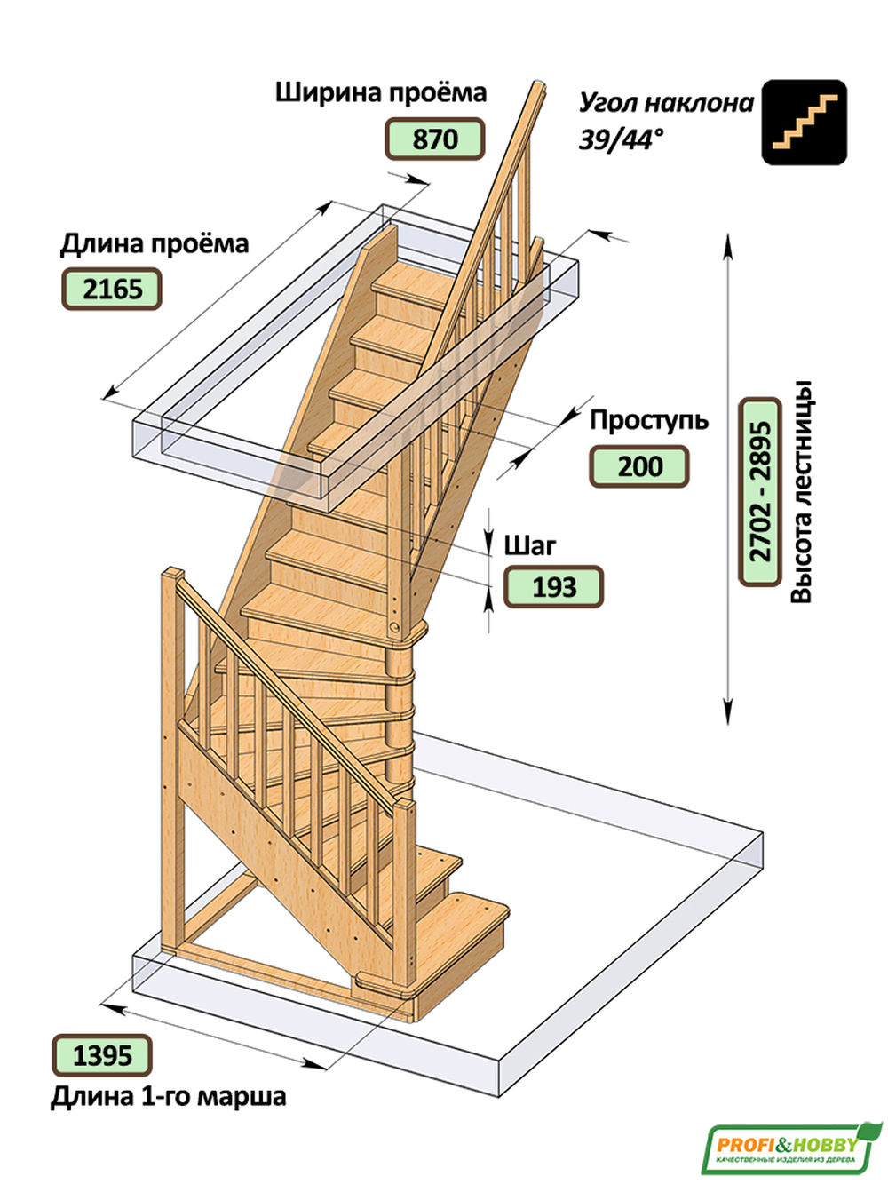 Лестница на второй этаж ЛС-225м Правая