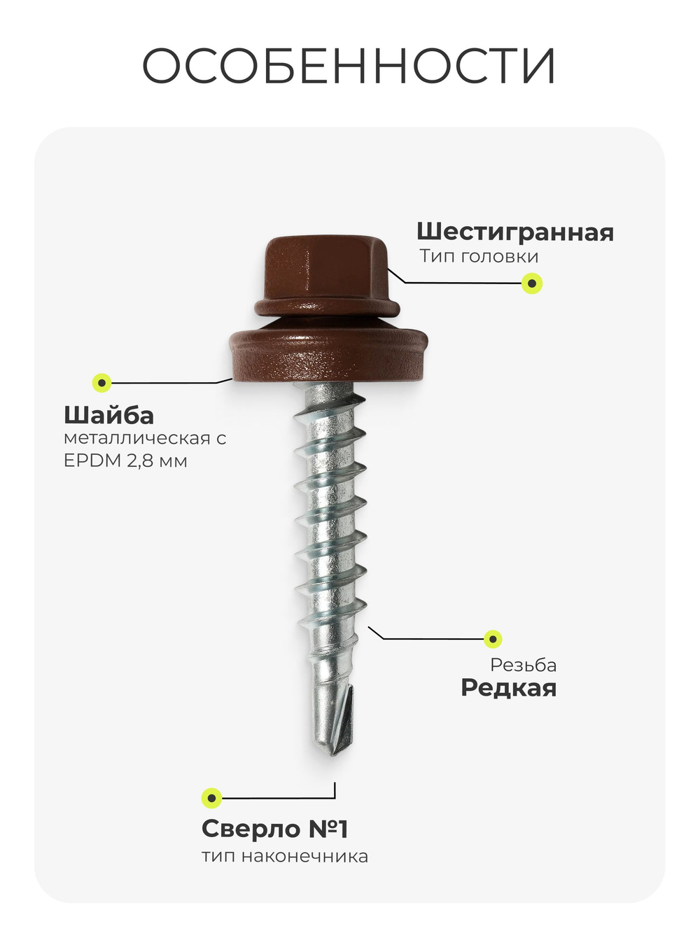 Саморез кровельный 4,8х28 ROOFRetail RAL8017 Коричневый шоколад, (250 шт), упаковка