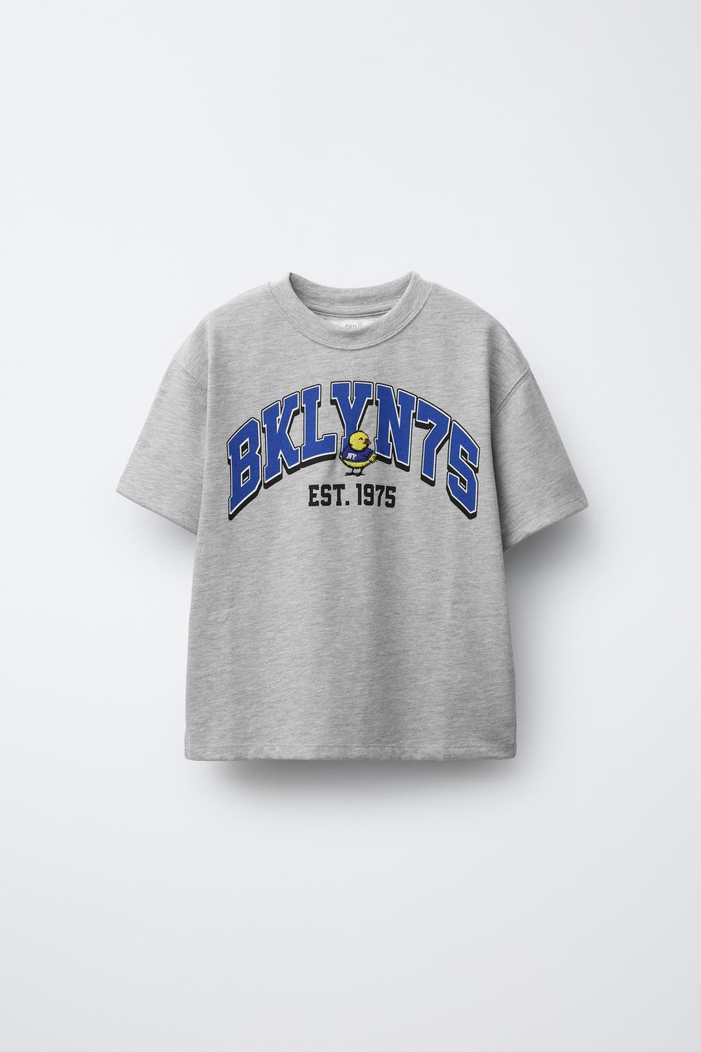 ZARA ФУТБОЛКА С ВЫШИТОЙ НАДПИСЬЮ, СЕРЫЙ МЕЛАНЖ