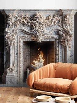 3D Фотообои объемные камин из мрамора
