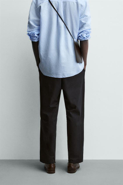 ZARA БРЮКИ RELAXED FIT ИЗ СМЕСИ ХЛОПКА, ЧЕРНЫЙ