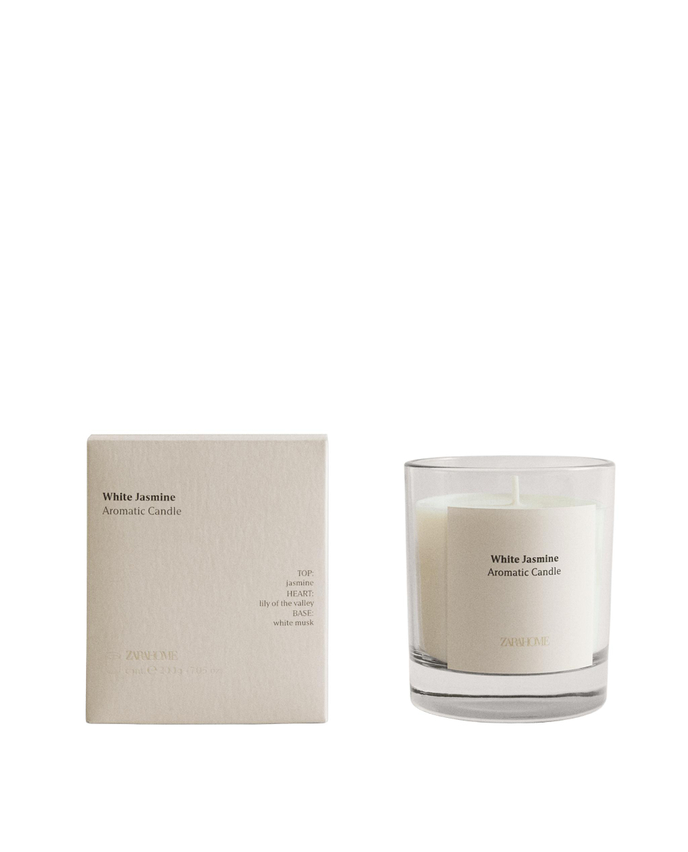Zara Home Свеча ароматическая White Jasmine 200 г, растительный воск, аромат цветочный, Розовый