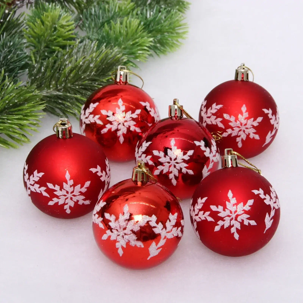 Новогодние шары «Снежный шарм» 6 см (набор 6 шт), Красный