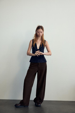 ZARA ВЕЛЬВЕТОВЫЙ ТОП, МОРСКОЙ СИНИЙ