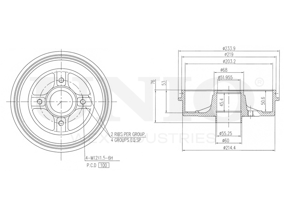 Барабан тормозной задний UNIO BRD-10019