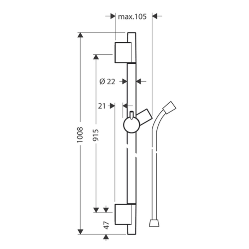 Душевая штанга Hansgrohe Unica S Puro 90 см со шлангом, черный матовый (28631670)