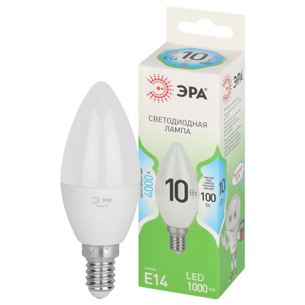 Лампочка светодиодная ЭРА GREEN LINE LED B35-10W-840-E14 GL E14 10 Вт свеча яркий белый свет | Лампы cветодиодные Свеча (B/C)
