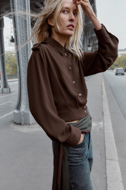 ZARA РУБАШКА С ХЛЯСТИКАМИ НА ПЛЕЧАХ, КОРИЧНЕВЫЙ