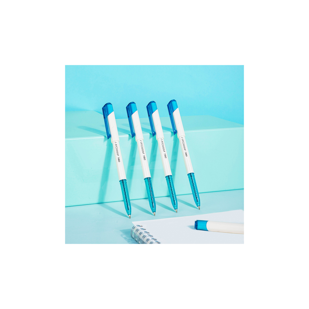 Ручка шарик. Deli Arrow 0.7мм бело-голубой корпус, синяя EQ23