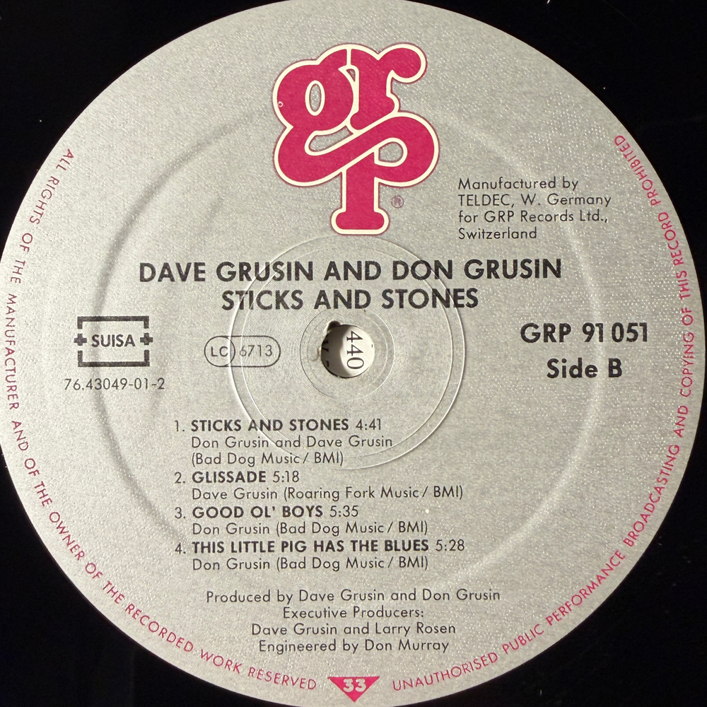 Dave Grusin And Don Grusin ‎– Sticks And Stones (Швейцария 1988г.)