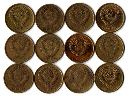 Набор 2 копейки СССР (12 монет) 1971, 73, 76, 78, 83-89, 91М гг.