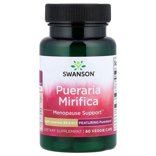 Swanson, Пуэрария мирифика с витаминами B6 и B12, 60 растительных капсул