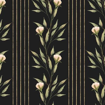 Растительный узор. Листья, цветы и золото, черный