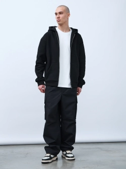 Худи оверсайз на молнии с начёсом (черный)