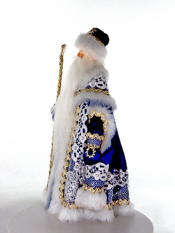 Фарфоровая кукла коллекционная Дед Мороз в кружевной шубе. Новогодняя игрушка под ёлку ручной работы