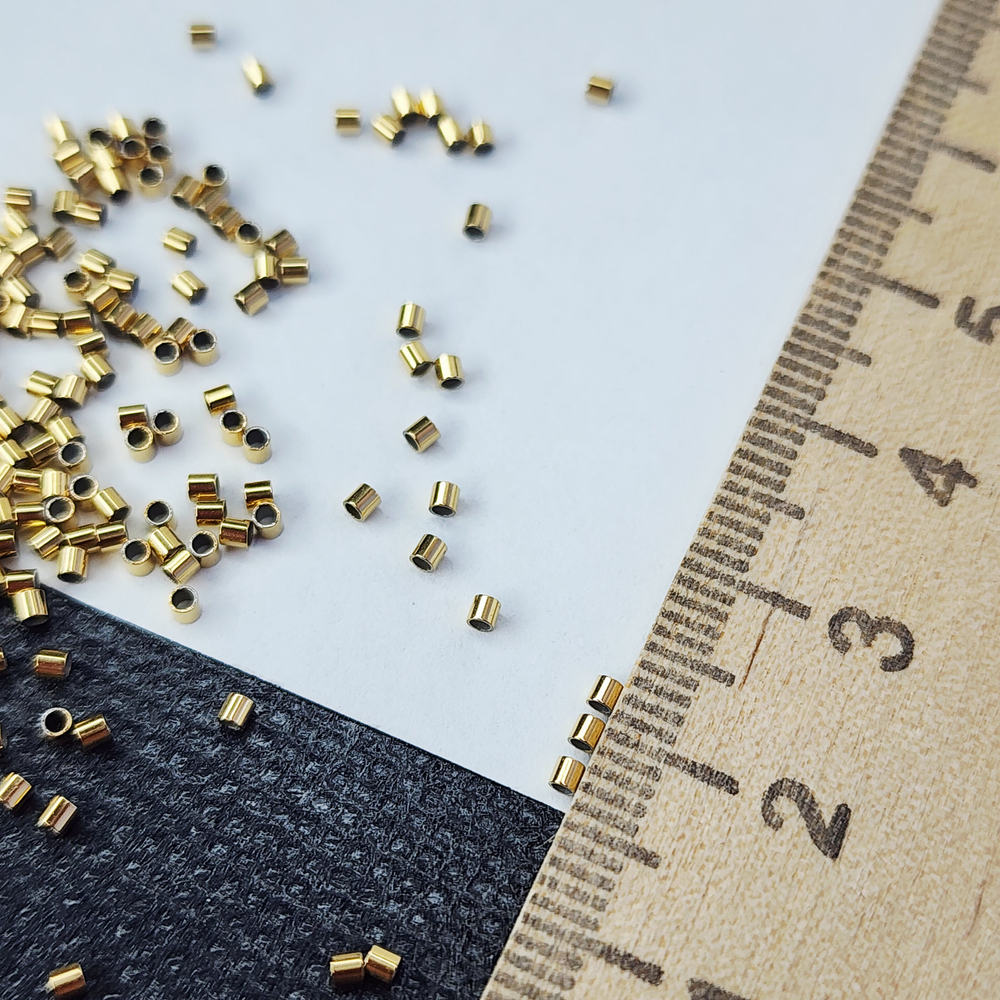 Кримп 1.5мм, сталь 2я позолота, крепко держит, зажимная бусина для троса