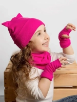 Шапка для девочки осенняя с митенками и снудом