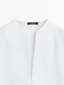 Massimo Dutti Рубашка из поплина с декоративными деталями на груди, белый