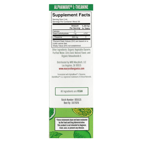 MaryRuth's, L-теанин, капли, лимон и лайм, 60 мл (2 жидк. унции)