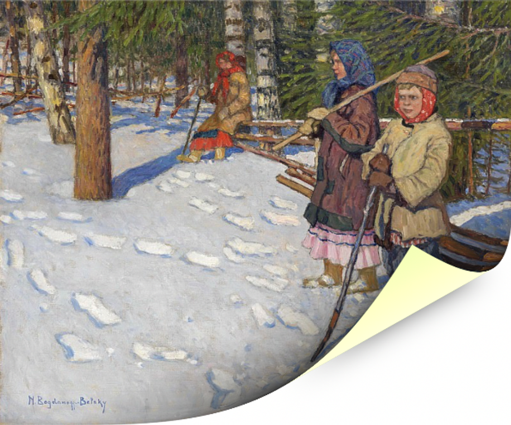 Дети в зимнем лесу, художник Богданов-Бельский, картина Настене.рф