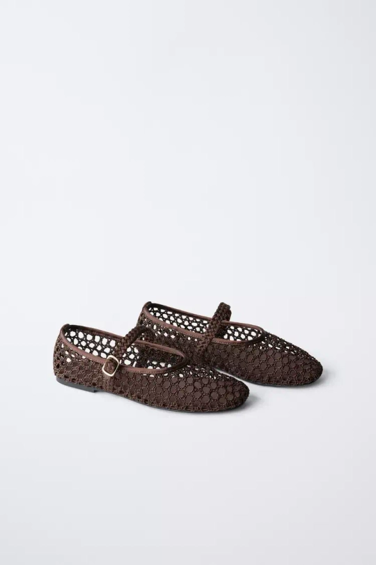 ZARA БАЛЕТКИ С ПЕРФОРАЦИЕЙ, КОРИЧНЕВЫЙ