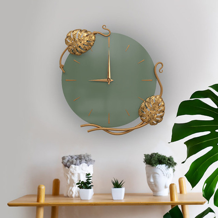 Часы настенные Monstera Deliciosa (Монстера) Колор Зеленый нефрит Амбер