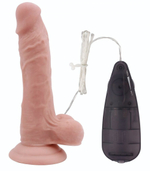 Телесный вибратор с мошонкой на присоске 7 Inch Beginners Dildo Vibrator - 18,6 см. (Цвет: телесный)