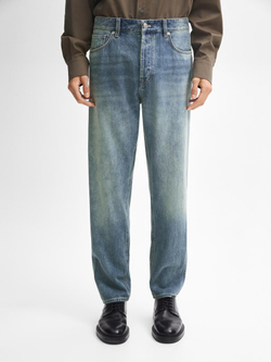 Massimo Dutti Зауженные джинсы с эффектом потертости, индиго