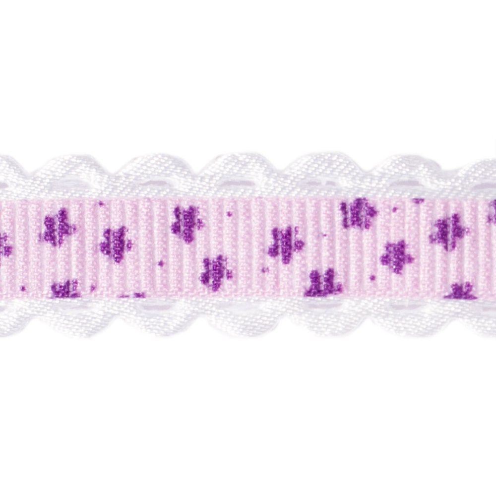 Декоративная лента репсовая для рукоделия, упаковки и флористики с ажурным краем, 1,5 см, намотка 20 ярдов, розовая, дизайн цветочки