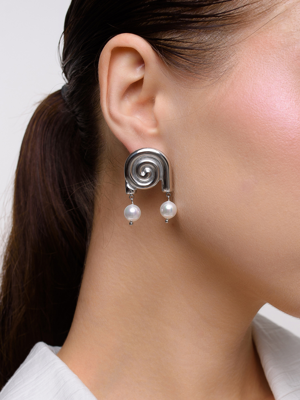 Серьги "Shell double ball" Silver