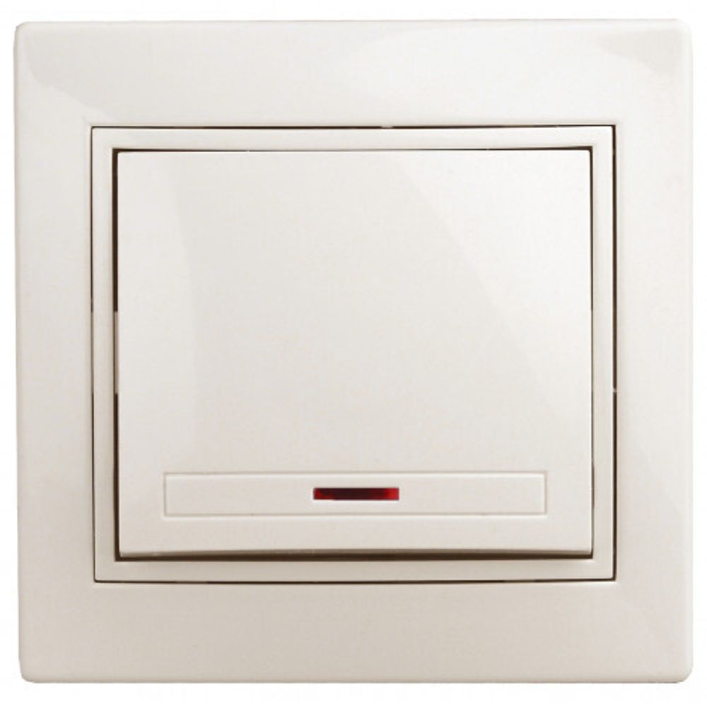 Выключатель Intro Plano 1-102-02 одноклавишный с подсветкой, 10А-250В, IP20, СУ, слоновая кость