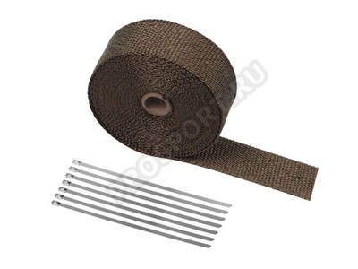 Термолента для глушителя цвет титан 2mm*50mm*15m, с 7 хомутами, керамическая (в блистере)