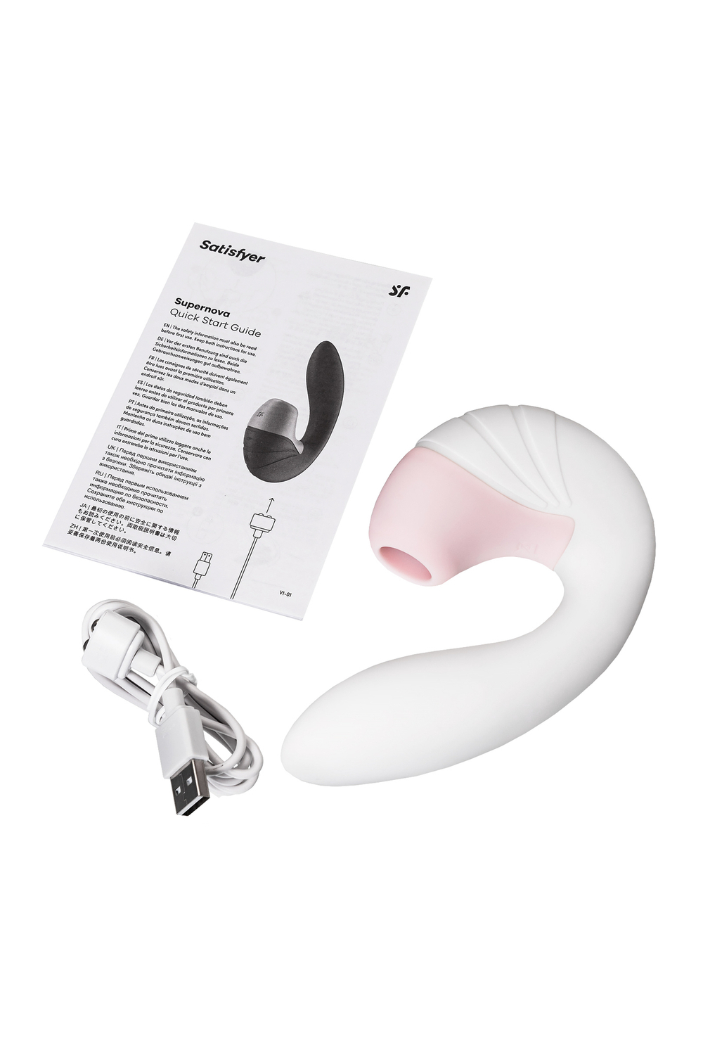 Вибратор Satisfyer Supernova, с вакуум-волновым стимулятором, силикон, белый, 16,9 см