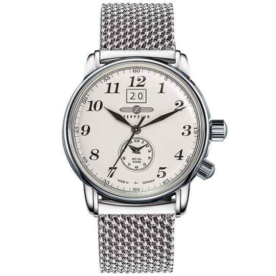 ZEPPELIN Piaget Collection 7644M 5 Quartz Movement Dual Time Zone Men"s Watches Watch 42 White Dial