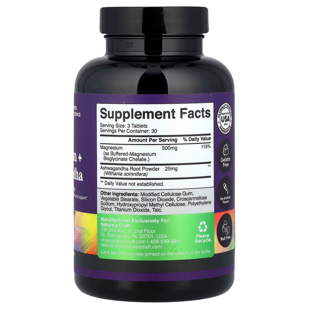 Nature's Craft, Магний и ашваганда, 90 таблеток