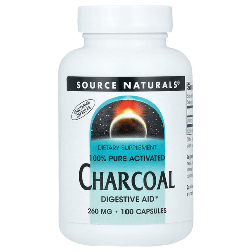 Source Naturals, 100% чистый активированный уголь, 260 мг, 100 капсул