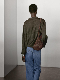 Massimo Dutti Блуза из струящейся ткани с воротником поло, антрацитово-серый